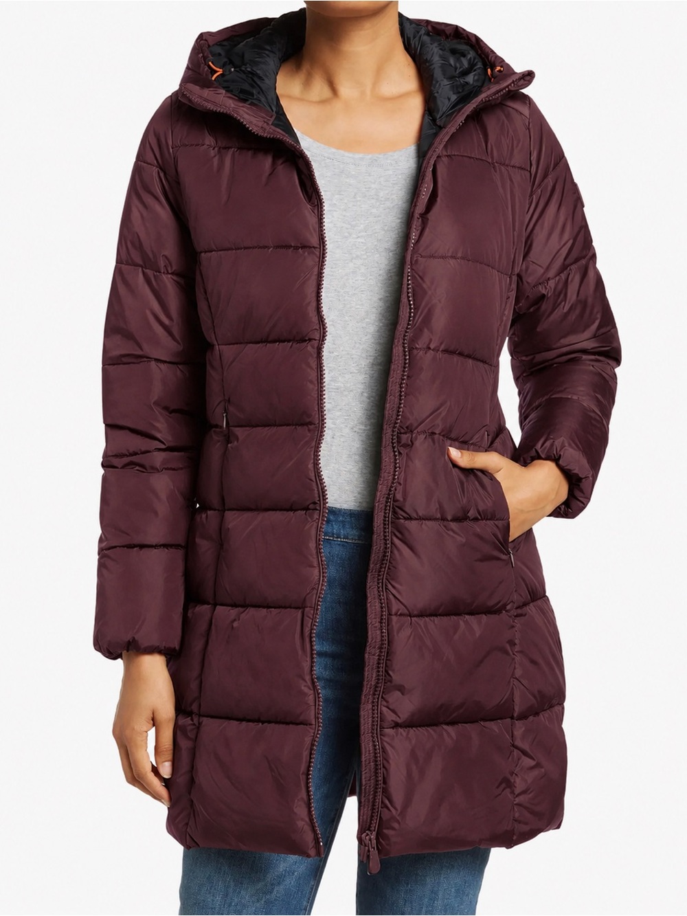 Save the Duck Taylor Long Puffer Coat Size Large Wine